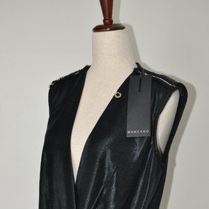 Mangano bodysuit, black metallic look, deep V cut